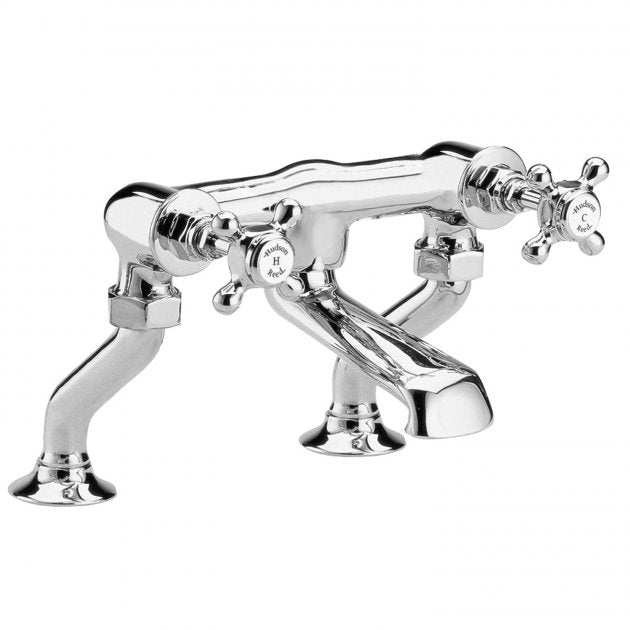Hudson Reed Pillar Mounted White Topaz Crosshead Bath Filler Tap - Chrome/White - BC303HX