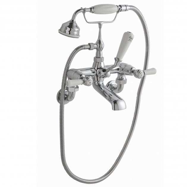 Hudson Reed Topaz Wall Mounted Dome Lever Bath Shower Mixer  - Chrome / White - BC304DLWM