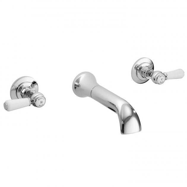 Hudson Reed Topaz 3 Hole Wall Mounted Dual Lever Bath Tap - Chrome - B