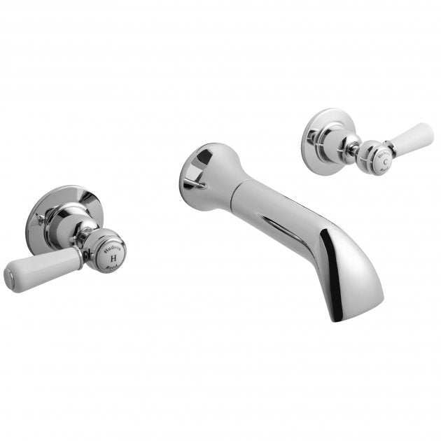 Hudson Reed White Topaz Traditional Wall Mounted Lever 3-Hole Basin Mixer Tap - Chrome - BC317DL