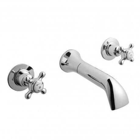Hudson Reed White Topaz Crosshead Wall Mounted 3-Hole Basin Mixer Tap - Chrome - BC317DX