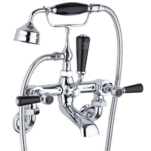 Hudson Reed Topaz Wall Mounted Hexagonal Lever Bath Shower Mixer Tap - Black Indices - BC404HLWM - TAP 'N' SHOWER