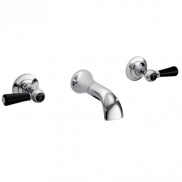 Hudson Reed Black Topaz Lever 3-Hole Wall Mounted Basin Mixer Tap - Chrome - BC417DL