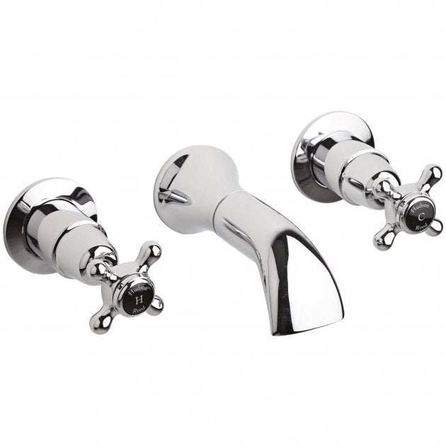Hudson Reed Black Topaz Crosshead Wall Mounted  3-Hole Basin Mixer Tap - Chrome - BC417DX