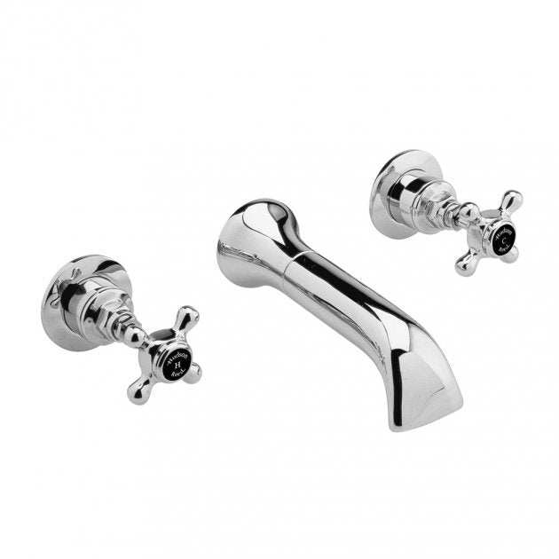 Hudson Reed Black Topaz Wall Mounted Crosshead 3-Hole Basin Mixer Tap - Chrome - BC417HX