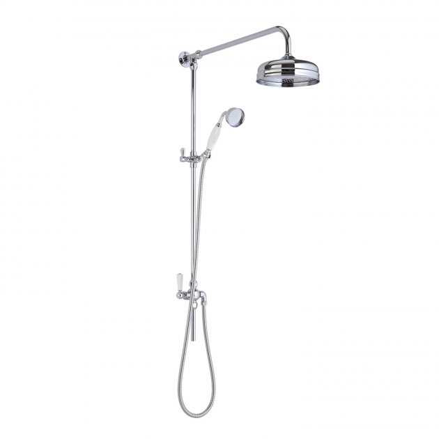 Hudson Reed Victorian Grand Shower Riser Kit with Fixed Shower Head Diverter and Handset - Chrome - AM312 - TAP 'N' SHOWER