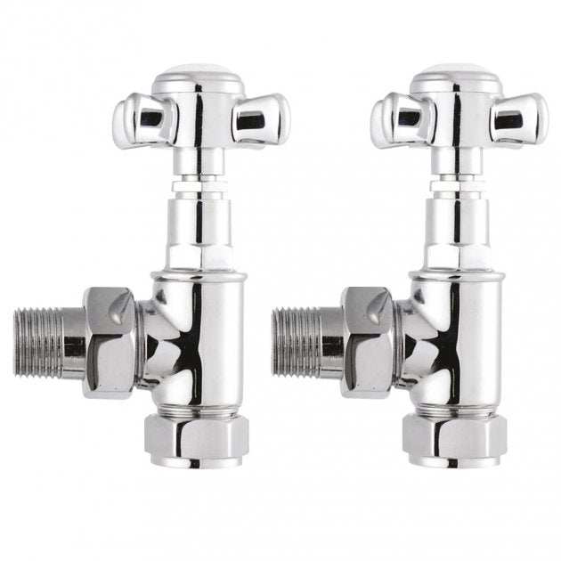 Hudson Reed Victorian Traditional Manual Crosshead Angled Radiator Valves Pair - Chrome - HT336 - TAP 'N' SHOWER