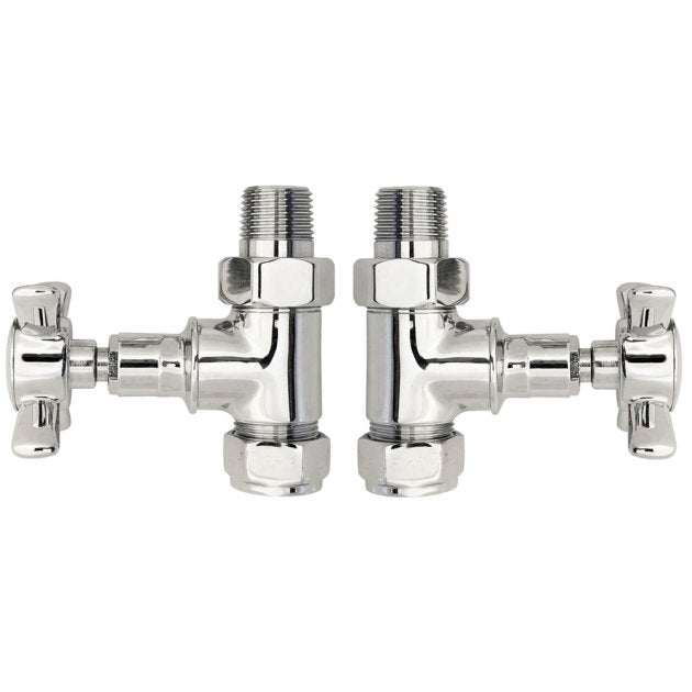 Hudson Reed Victorian Traditional Crosshead Manual Straight Radiator Valves Pair - Chrome - HT379 - TAP 'N' SHOWER