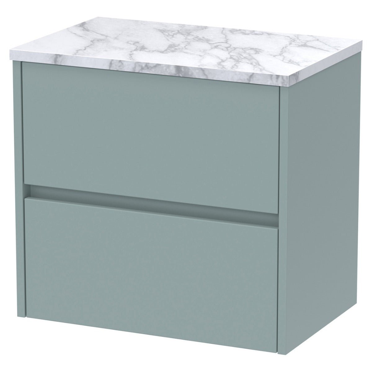 Hudson Reed Havana Wall Hung 2 - Drawer Vanity Unit with Carrera Marble Worktop 600mm Wide - Coastal Grey - HAV2304LCM - TAP 'N' SHOWER