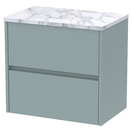 Hudson Reed Havana Wall Hung 2 - Drawer Vanity Unit with Carrera Marble Worktop 600mm Wide - Coastal Grey - HAV2304LCM - TAP 'N' SHOWER