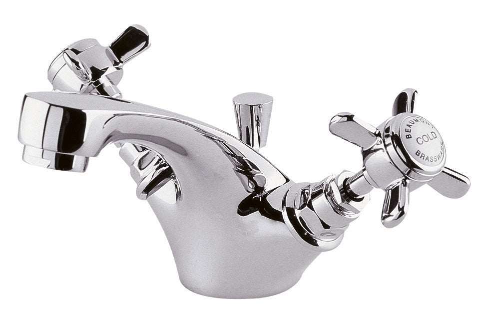Nuie Dual Handle Beaumont Mono Basin Mixer Pop Up Tap Waste - Chrome -