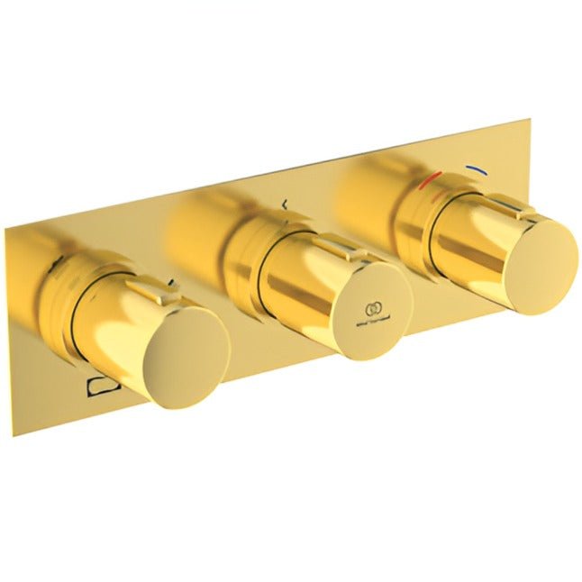 Ideal Standard Ceratherm C100 Built - In 3 Outlet Round Shower Easybox Kit 1 & 2 - Brushed Gold - A7664A2 - TAP 'N' SHOWER