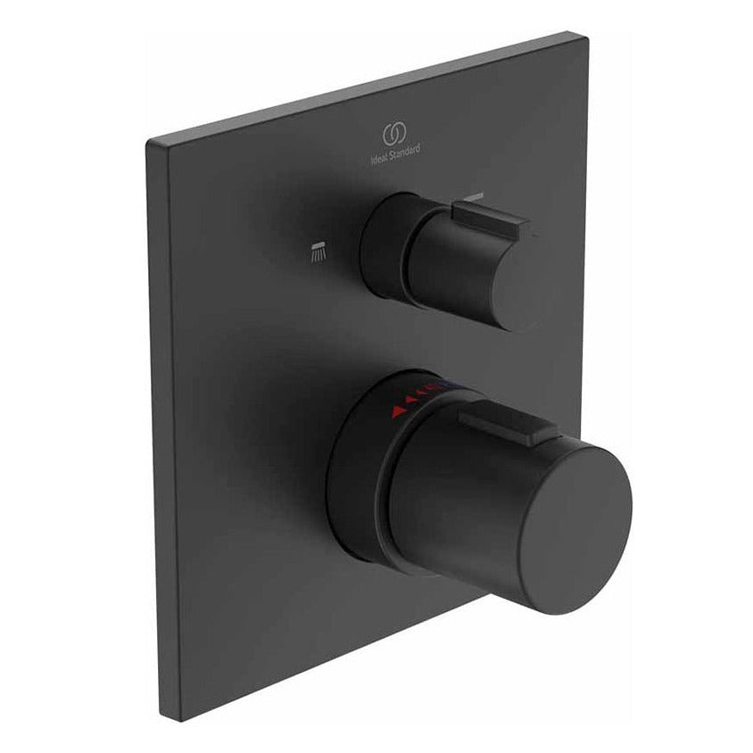 Ideal Standard Ceratherm C100 Built - in Thermo Showermixer Two Outlets Square Faceplate - Silk Black - A7522XG - TAP 'N' SHOWER