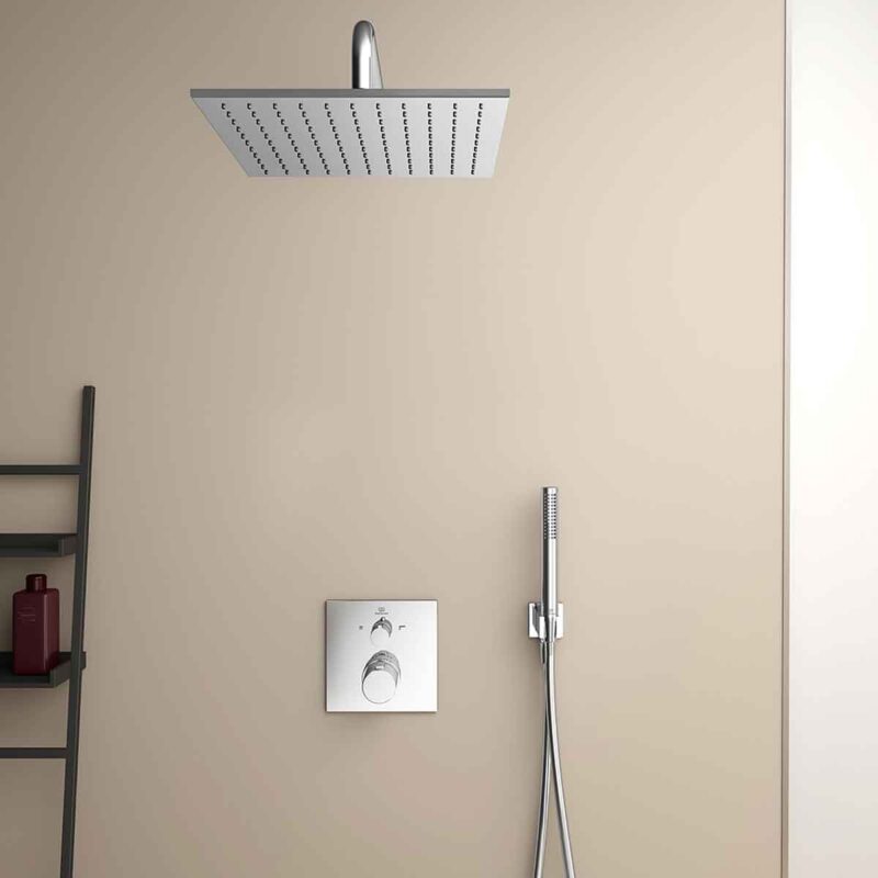 Ideal Standard Ceratherm C100 Built - In Thermostatic Shower Pack with Square 300mm Fixed Rainshower Head - Chrome - A7572AA - TAP 'N' SHOWER