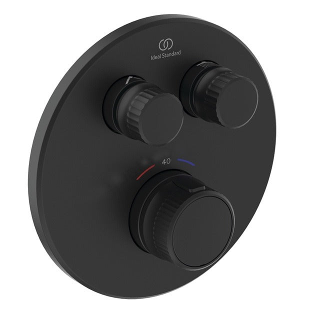 Ideal Standard Ceratherm Navigo Built - In Thermostatic 2 Outlet Round Shower Mixer - Silk Black - A7296XG - TAP 'N' SHOWER