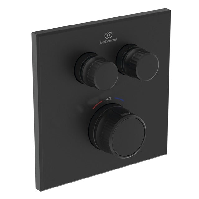 Ideal Standard Ceratherm Navigo Built - In Thermostatic 2 Outlet Square Shower Mixer - Silk Black - A7302XG - TAP 'N' SHOWER