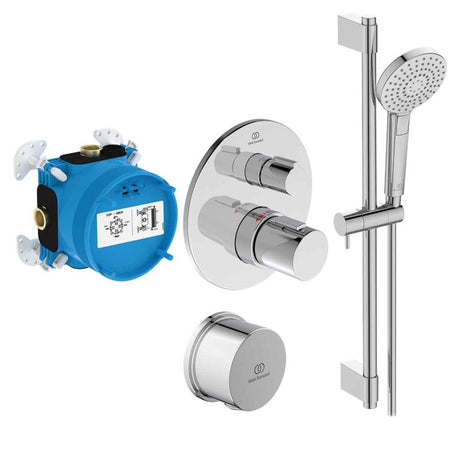 Ideal Standard Ceratherm T100 Built - In Shower Pack w/ 3 Function Idealrain Evo Shower Kit - Chrome - A7598AA - TAP 'N' SHOWER