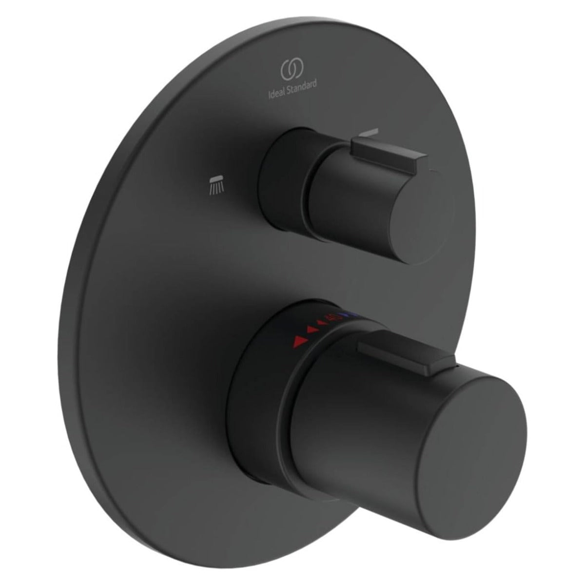 Ideal Standard Ceratherm T100 Built - in Thermo Showermixer Two Outlets Round Faceplate - Silk Black - A5814XG - TAP 'N' SHOWER
