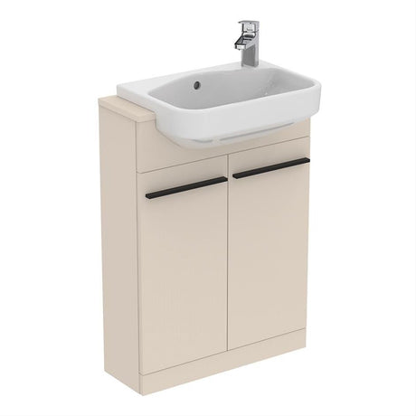 Ideal Standard I.life 2 Doors Compact Semi - countertop 60cm Washbasin Unit (Handles Sold Separately) - Matt Sandy Beige - T5298NF - TAP 'N' SHOWER