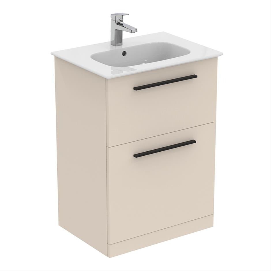 Ideal Standard I.life A 2 Drawers 60cm Wall Hung Vanity Unit Only (Handles sold separately) - Matt Sandy Beige - T5273NF - TAP 'N' SHOWER