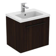 Ideal Standard I.life B 1 Drawer Compact 50cm Wall Hung Vanity Unit Only (Handles sold separately) - Coffee Oak - T5290NW - TAP 'N' SHOWER