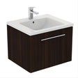 Ideal Standard I.life B 1 Drawer 60cm Wall Hung Vanity Unit Only (Handles sold separately) - Coffee Oak - T5269NW - TAP 'N' SHOWER