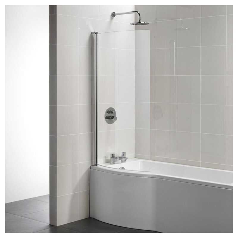 Ideal Standard Tempo Arc 1400mm high by 820mm wide shower bath screen with 5mm glass installed in modern bathroom