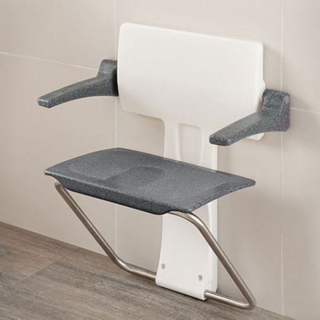 Impey Slimfold Modern Stainless Steel Shower Seat - Black Granite - SFS250WBG - TAP 'N' SHOWER