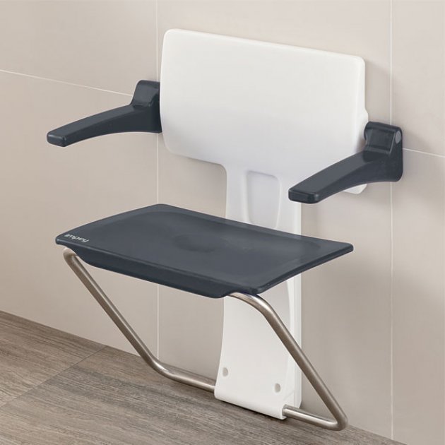 Impey Slimfold Modern Stainless Steel Assisted Living Shower Seat - Grey - SFS250WGY - TAP 'N' SHOWER