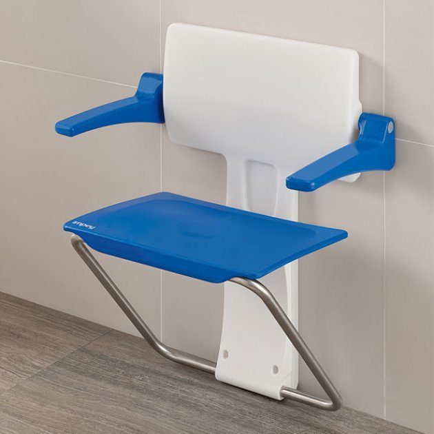 Impey Slimfold Modern Stainless Steel Shower Seat - Sky Blue - SFS250WSB