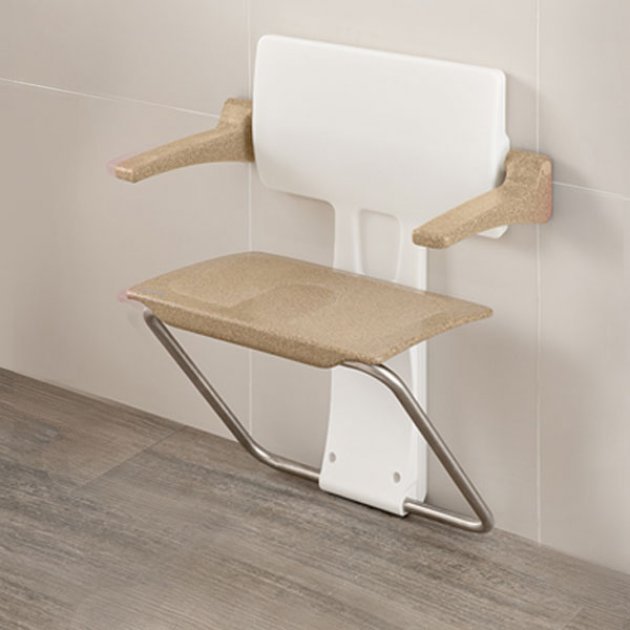 Impey Slimfold Modern Stainless Steel Shower Seat - Sandstone - SFS250WSS
