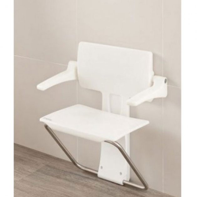 Impey Slimfold Modern Stainless Steel Bathroom Shower Seat - White - SFS250WWS