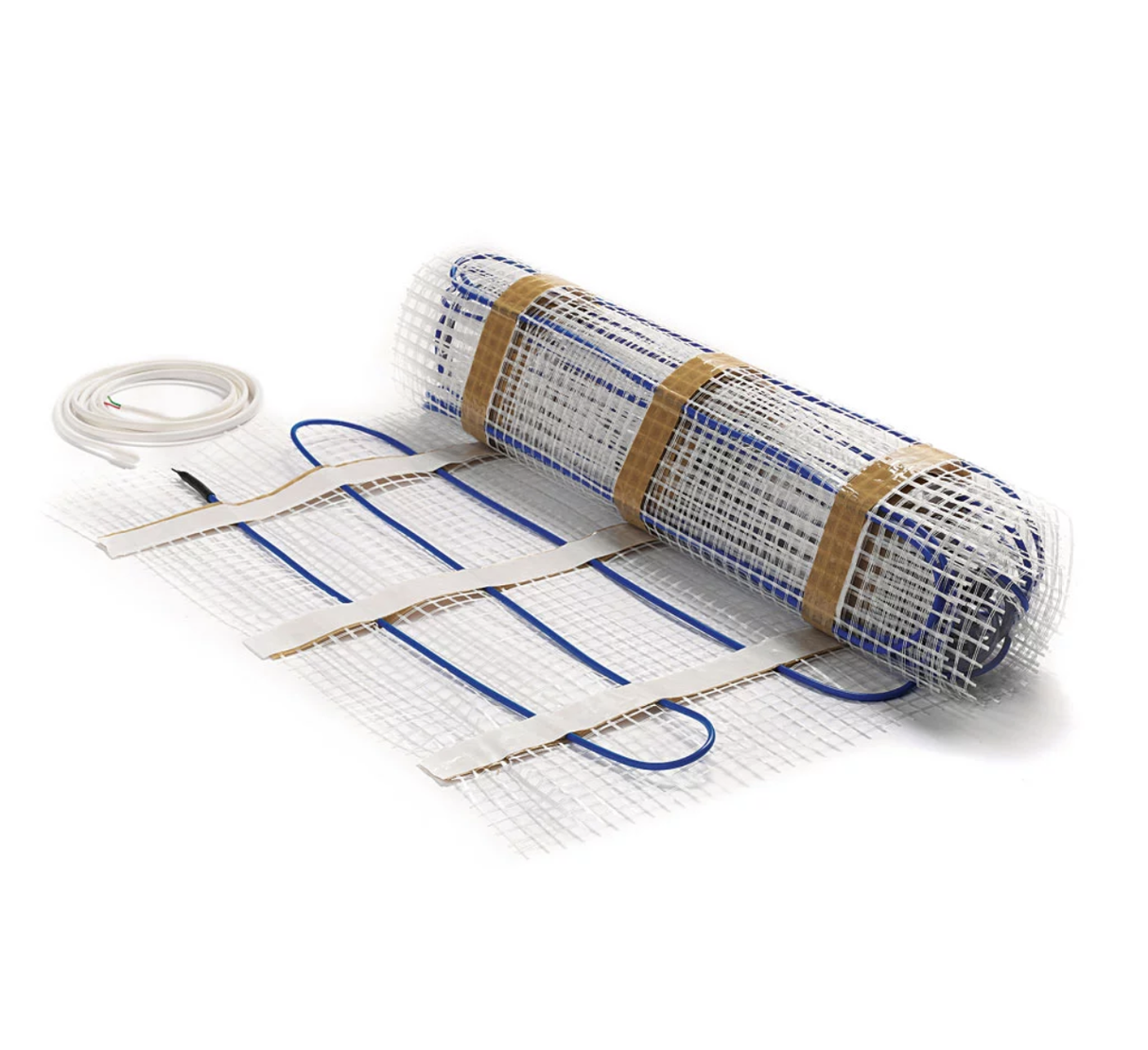 Impey Aqua-Mat SQM 150W underfloor heating mat roll with white mesh and blue heating cables for efficient floor heating.