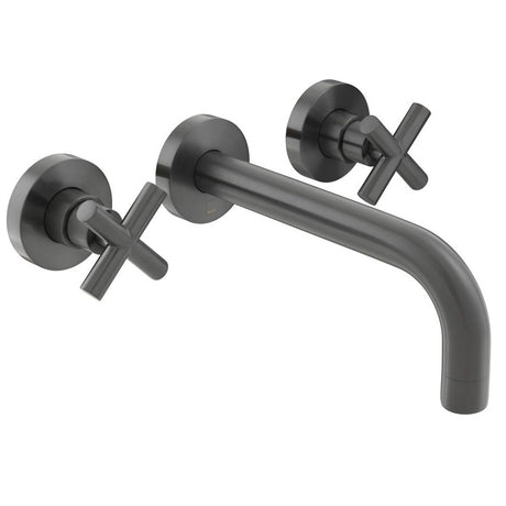 Vado Elements 3 Hole Basin Mixer with 200mm Spout Wall Mounted With Honeycomb Flow Regulator - Brushed Black - IND - ELW109FLA - BLK - TAP 'N' SHOWER