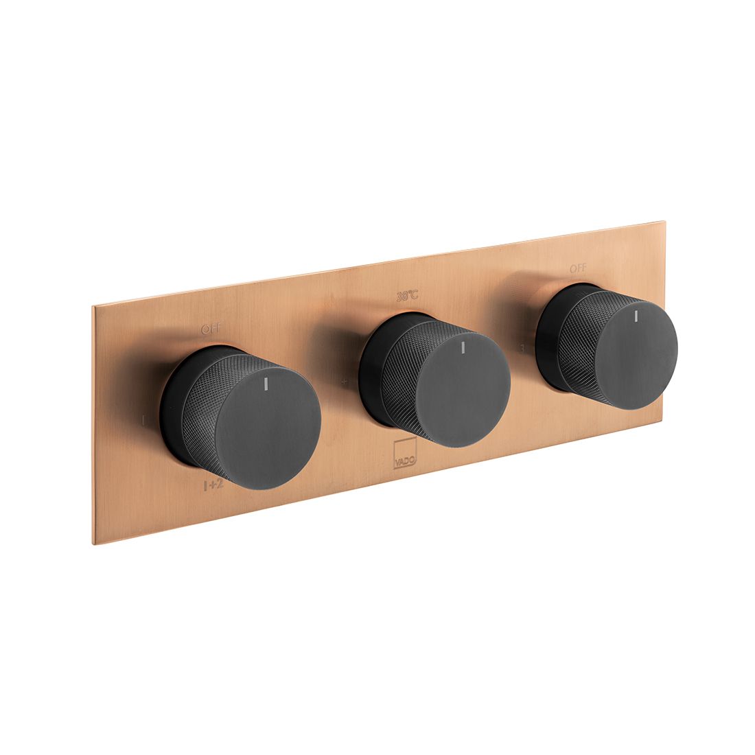 Vado Knurled X Fusion 3 Outlet Thermostatic Shower Valve with All - Flow Function - Brushed Bronze/Black - IND - T128/3 - H - XZBK - TAP 'N' SHOWER