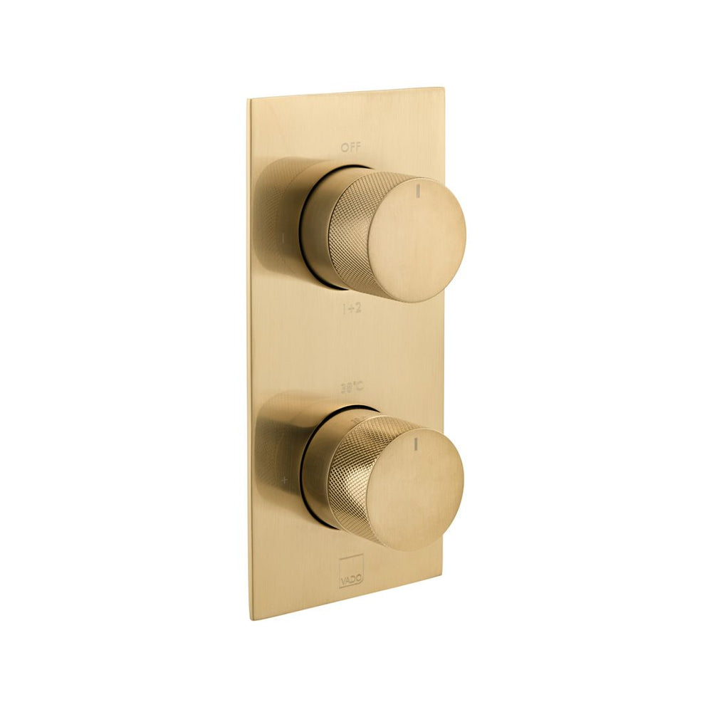 Vado Knurled Accents 2 Outlet Thermostatic Shower Valve with All - Flow Function - Brushed Gold - IND - T148/2 - BRGK - TAP 'N' SHOWER