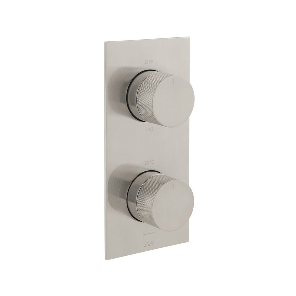 Vado Knurled Accents 2 Outlet Thermostatic Shower Valve with All - Flow Function - Brushed Nickel - IND - T148/2 - BRNK - TAP 'N' SHOWER