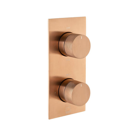 Vado Knurled Accents 2 Outlet Thermostatic Shower Valve with All - Flow Function - Brushed Bronze - IND - T148/2 - BRZK - TAP 'N' SHOWER