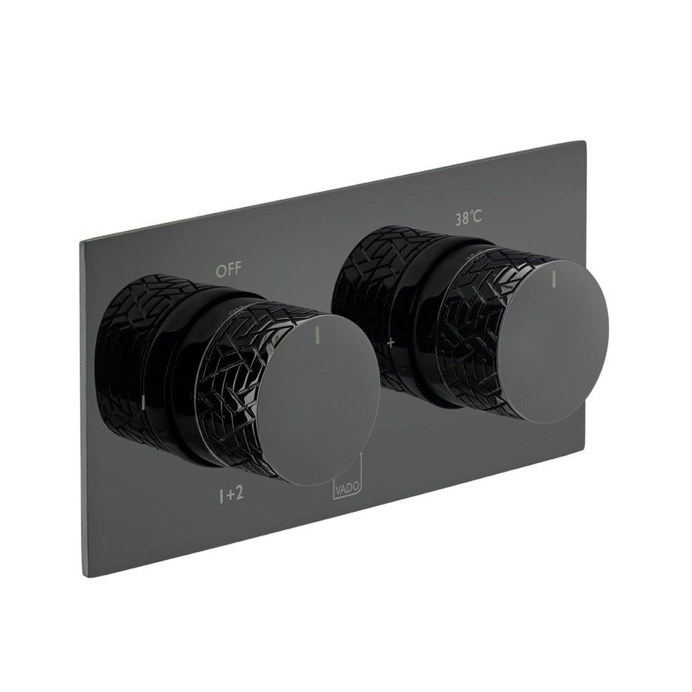 Vado Omika Noir 2 Outlet Thermostatic Shower Valve With All - flow Function - Polished Black - IND - T148/2 - H - OMI - PB - TAP 'N' SHOWER