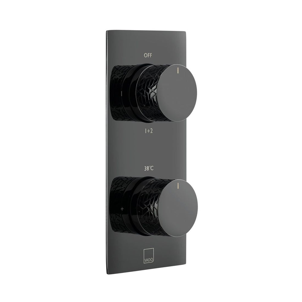 Vado Omika Noir 2 Outlet Thermostatic Shower Valve With All - flow Function - Polished Black - IND - T148/2 - OMI - PB - TAP 'N' SHOWER