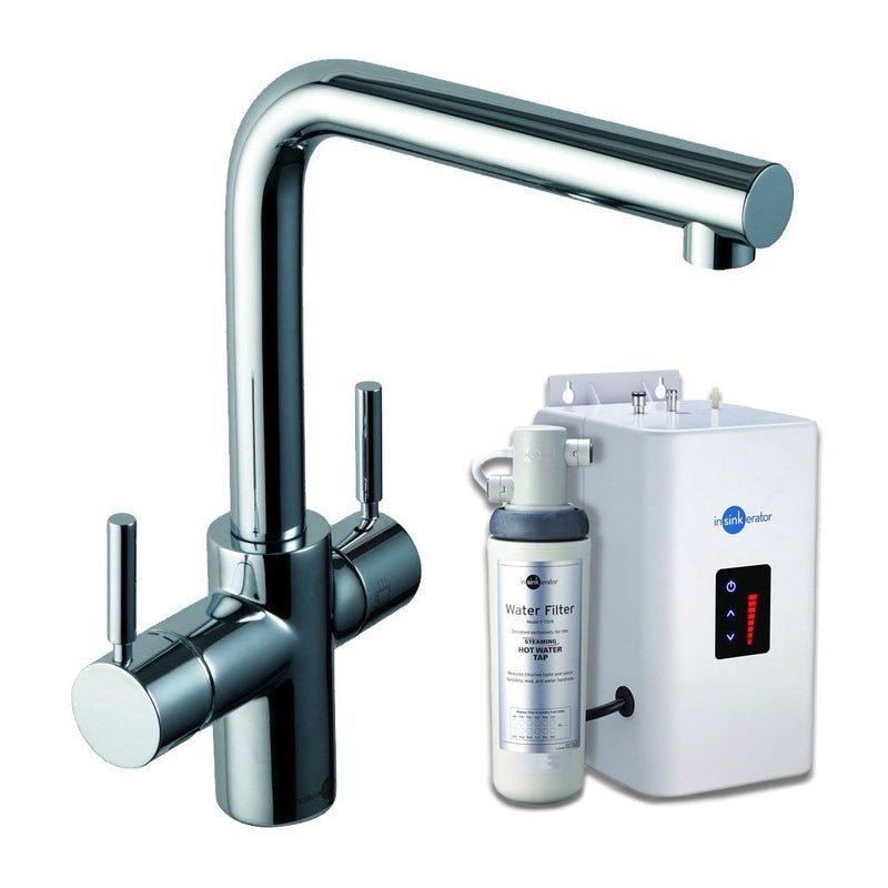 InSinkErator 3N1 L Shape Kitchen Sink Mixer Tap with Neo Tank and Filter - Brushed Steel - AIS224 - TAP 'N' SHOWER