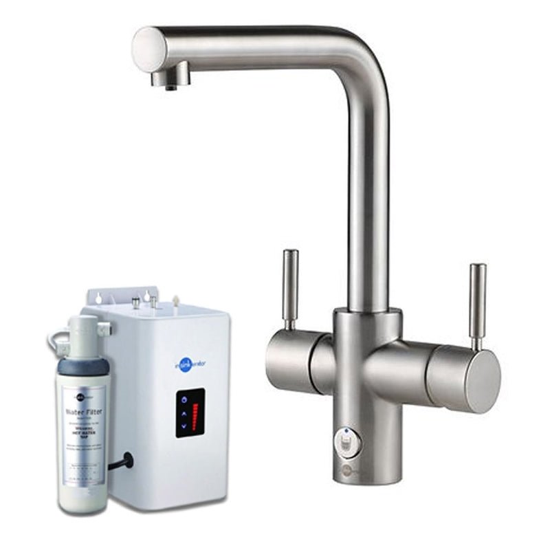 InSinkErator 4N1 L Shape Kitchen Sink Mixer Tap with Neo Tank and Filter - Brushed Steel - AIS802 - TAP 'N' SHOWER
