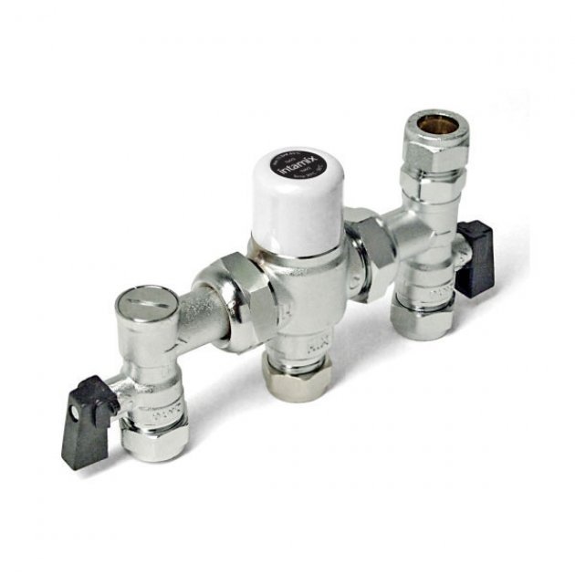 Intamix Compression Top Connector Thermostatic Mixing Valve 15mm with Service Valves - White - 400MS15CP