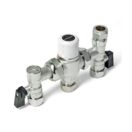 Intamix Compression Top Connector Thermostatic Mixing Valve 15mm with Service Valves - White - 400MS15CP