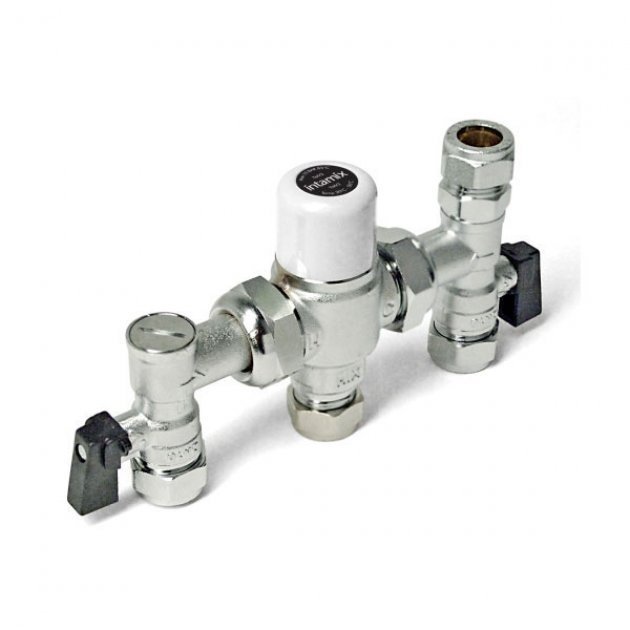 Intamix Compression Top Connector Thermostatic Mixing Valve 15mm with Service Valves - White - 400MS15CP - TAP 'N' SHOWER