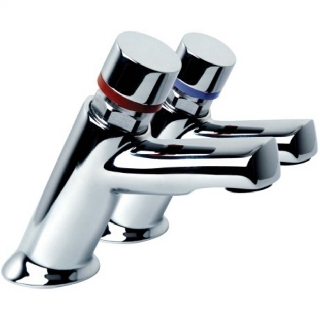 Inta Modern Self Closing Non Concussive Basin Taps Pair - Chrome - NC162CP - TAP 'N' SHOWER