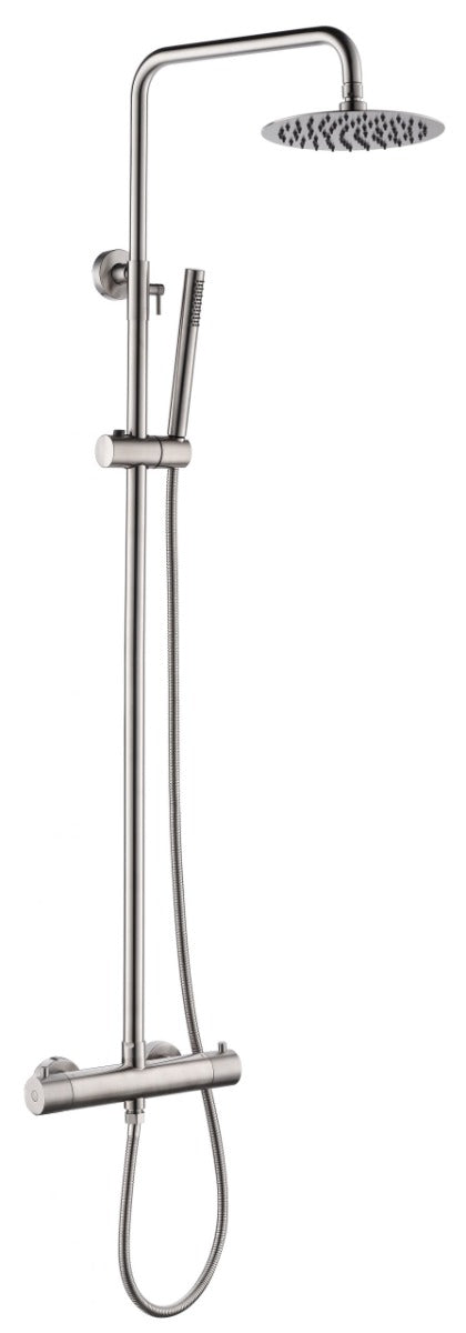 JTP Inox Thermostatic Bar Valve With 2 Outlets Adjustable Riser And Shower Kit - Stainless Steel - IX52819