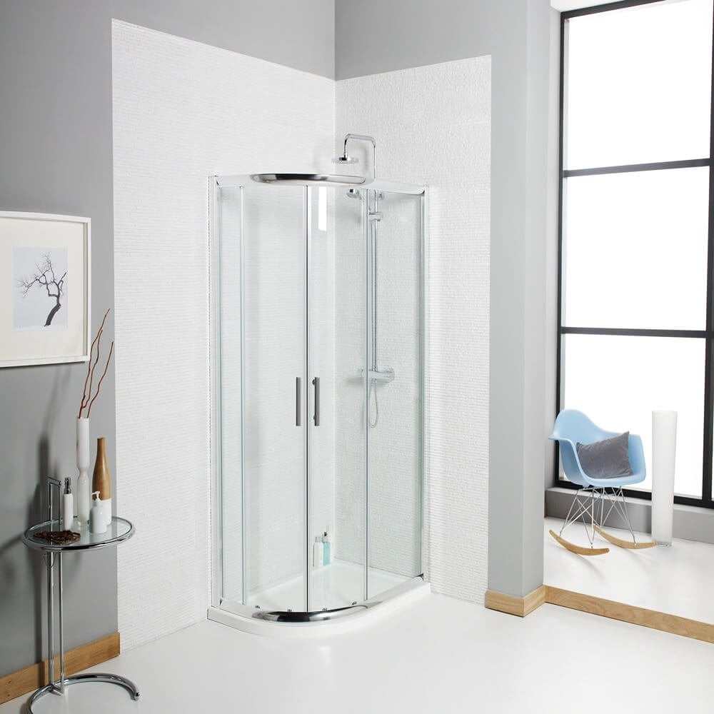 Kartell KV6 Chrome offset quadrant shower enclosure 1000x800mm in modern bathroom setting
