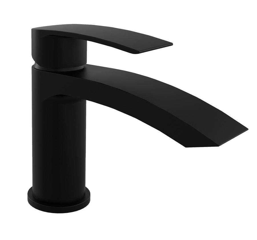 Kartell Nero Curve Mini Mono Basin Mixer Tap & Click Waste - Black - TAP293CN - TAP 'N' SHOWER