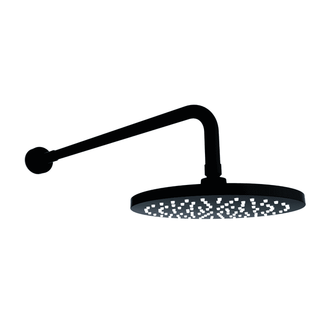 Kartell Nero Round Drench Shower Head and Wall Mounted Fixed Arm - Matt Black - SHO055NR - TAP 'N' SHOWER